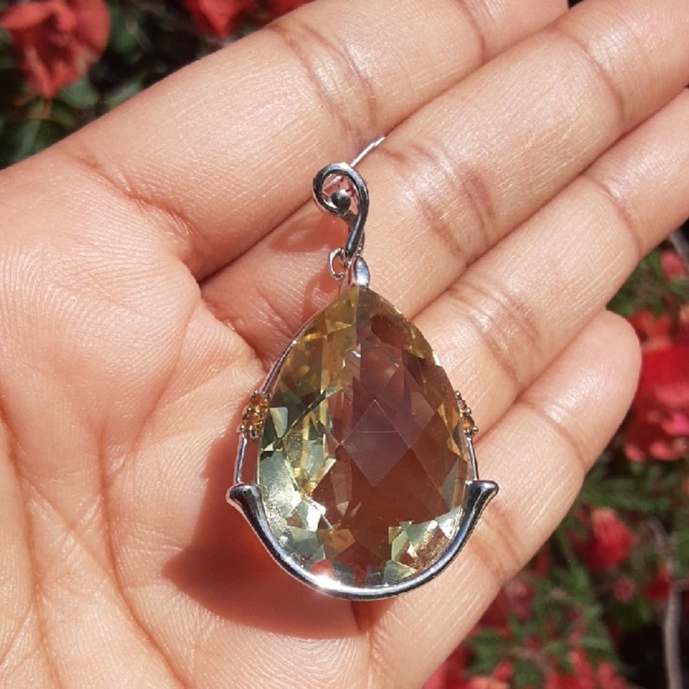 925 Lemon Quartz And Citrine Pendant.